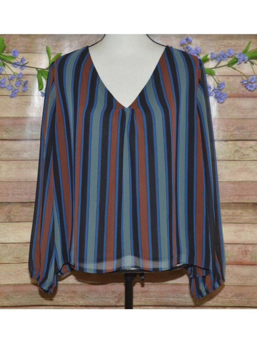 Madewell Striped V-Neck Long-Sleeve Sheer Blouse Size XXL Classic Career Casual